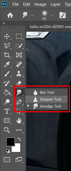 Select the Sharpen tool from the left toolbar
