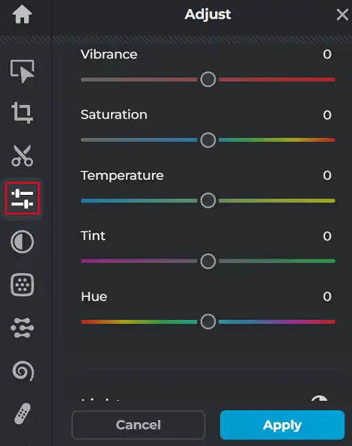 Access the Hue Adjustment Tool