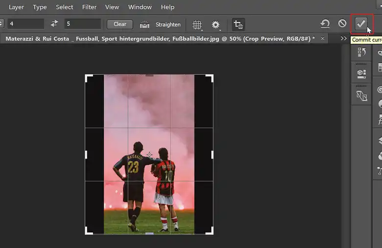 click the Commit button to apply the crop