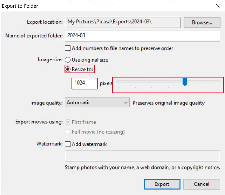 Export to Folder window will open